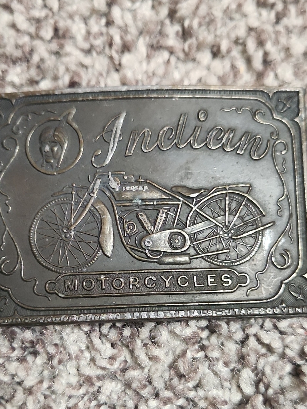 Motorcycles Embossed Belt Buckle, Colectors Item. Broken Buckle Stem